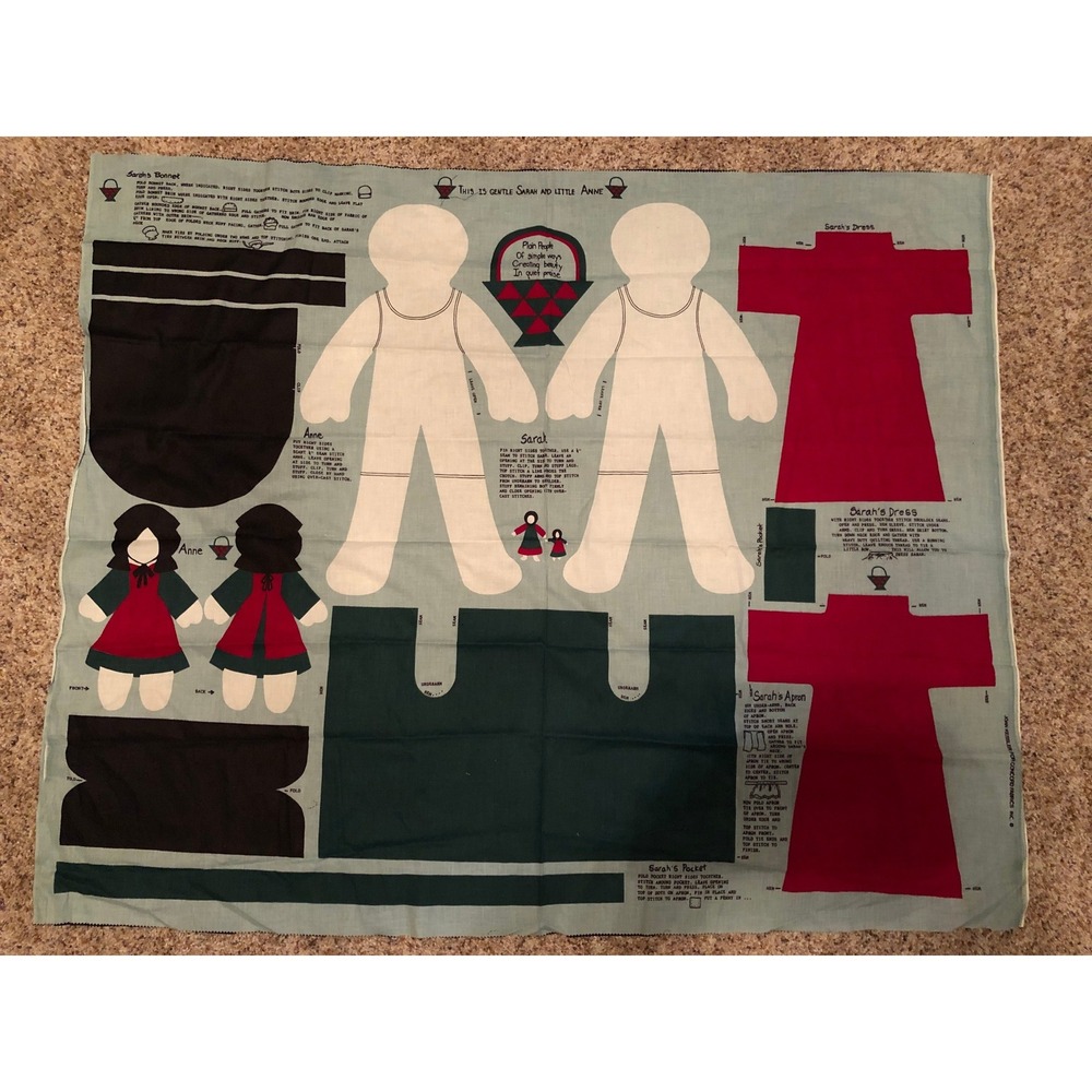 VTG Joan Kessler Concord Fabrics Gentle Sarah and Little Annie Doll Cut Sew 80s